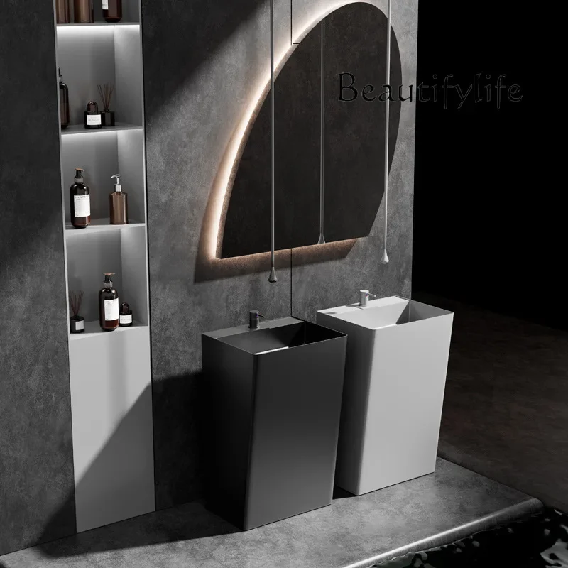 N69 Golden stainless steel column type wash basin Hotel bathroom Square washbasin Integrated floor column basin