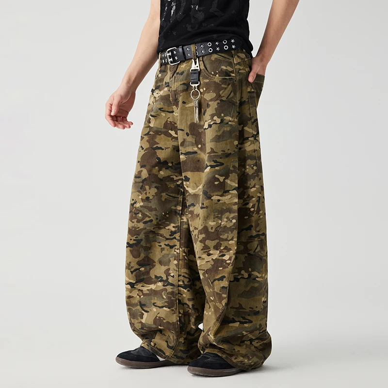 

Street trend camouflage loose curved knife arc long pants for men 2025 new design loose and fashionable casual pants