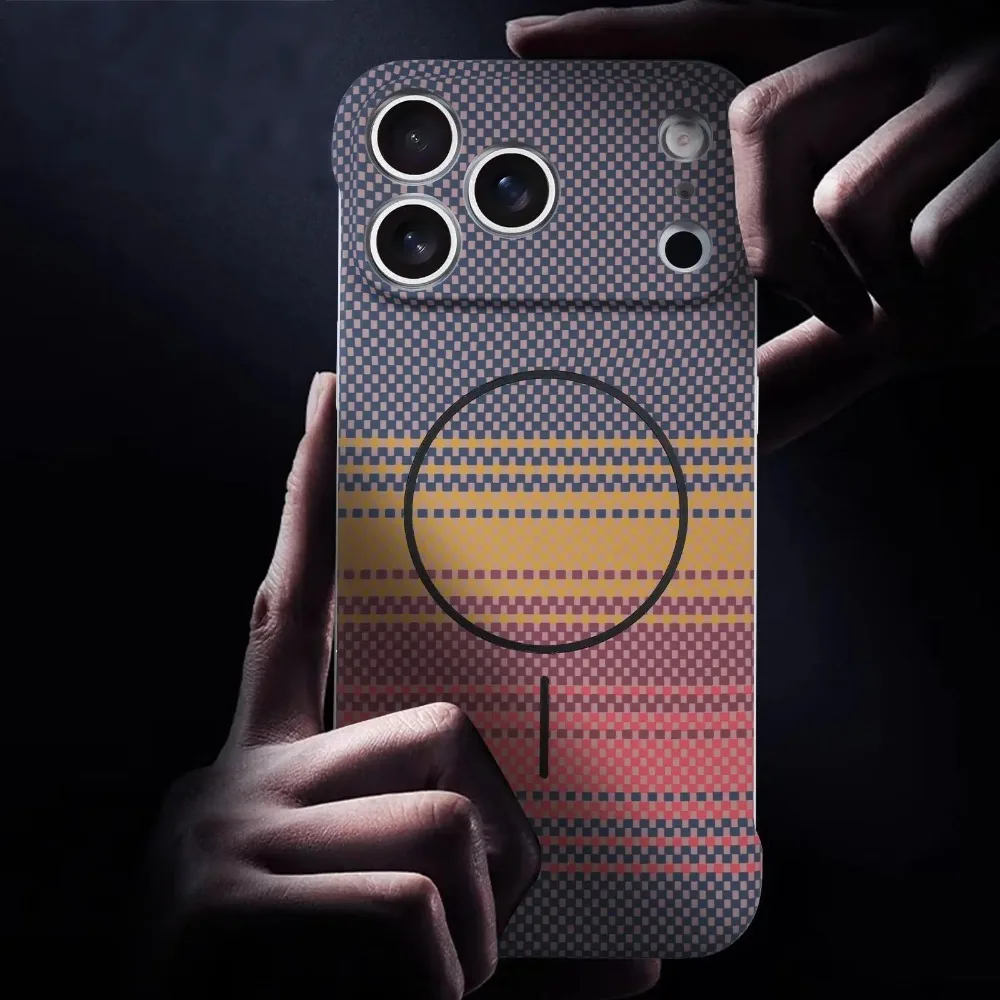 شعبية ألياف الكربون شحن لاسلكي الجلد يشعر القضية آيفون 17Air 16 15 14 زائد 13 12 برو ماكس نصف حزمة غطاء مقاوم للسقوط #5