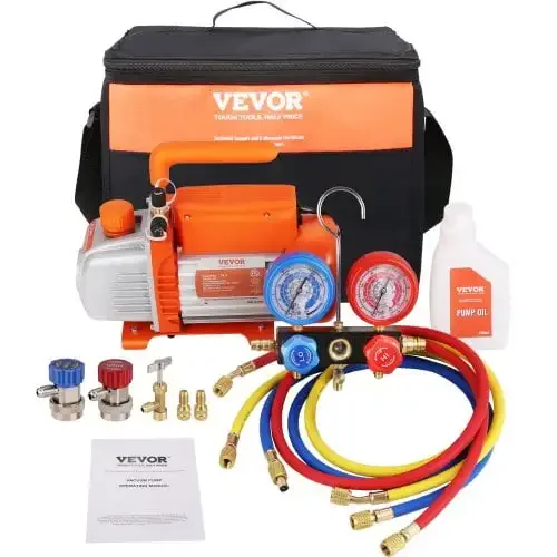 

1/5 HP 3.5 CFM AC Vacuum Pump and Gauge Set, Single Stage Rotary Vane HVAC Air Vacuum Pump A/CRefrigerantKit Manifold Gauge Set