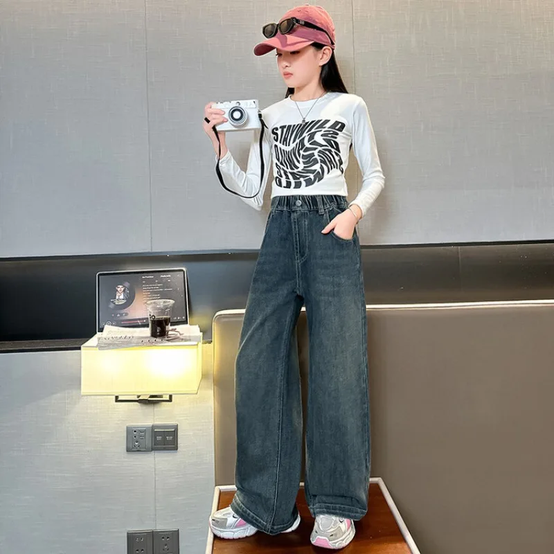 Winter 4-14 Jahre Mädchen Jeans UNITIM Fleece Dicke Kinder Mädchen Denim Hosen mit Liebe-Tasche Teenager Mädchen Integrierte Gerade Hosen – Detail 7
