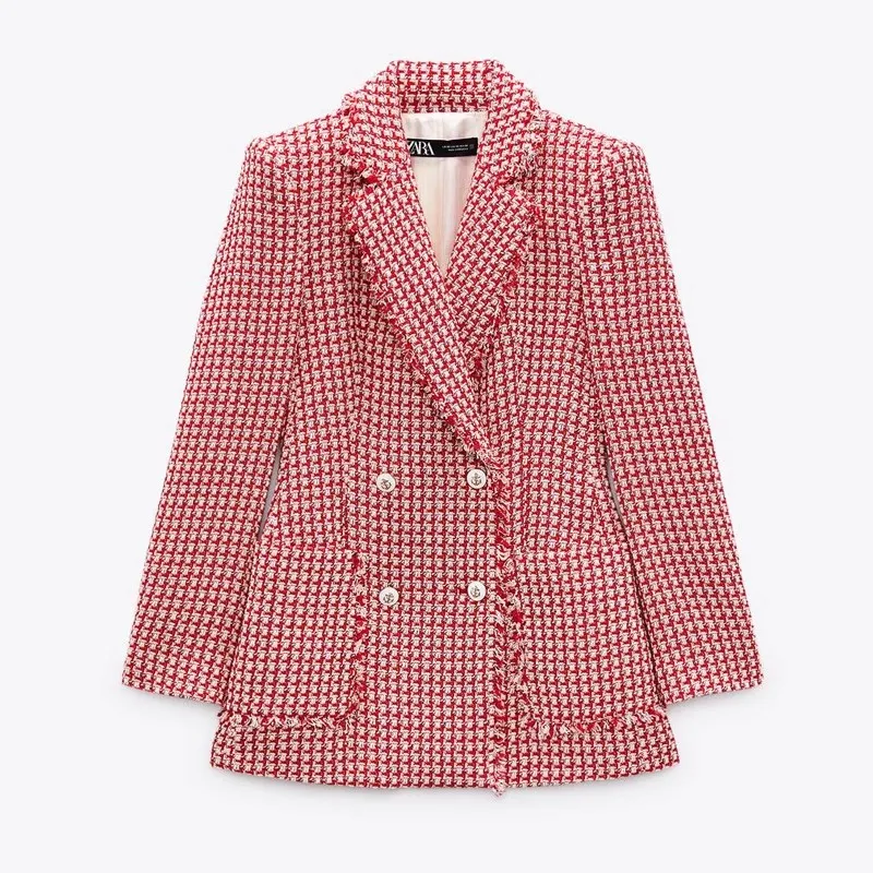 

Slimming Effect Double Breasted Women's Suit Jaet 2023 Spring Autumn New Sle Faionable Polyester Long Sve Formal Wear