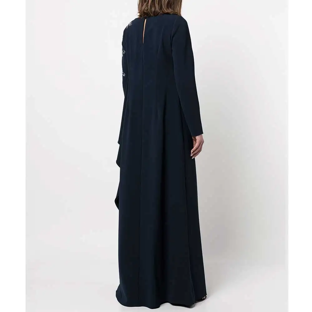 YUMDI Navy Blue Long Sleeve Smock Dress Saudi Arabian Luxury Cape Party Gown Special Occasion Wedding Mom Dress Formal Dress