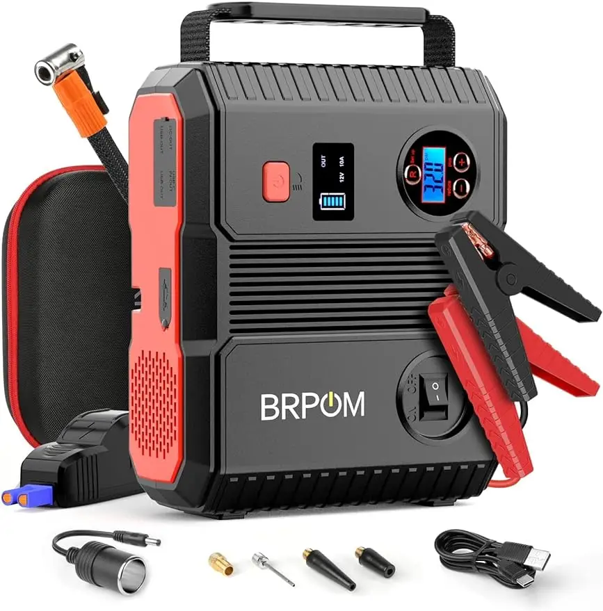 

BRPOM Car Jump Starter with Air Compressor, 150PSI 4500A Peak 24000mah (Up to All Gas or 8.0L Diesel Engine, 50 Times) Portable