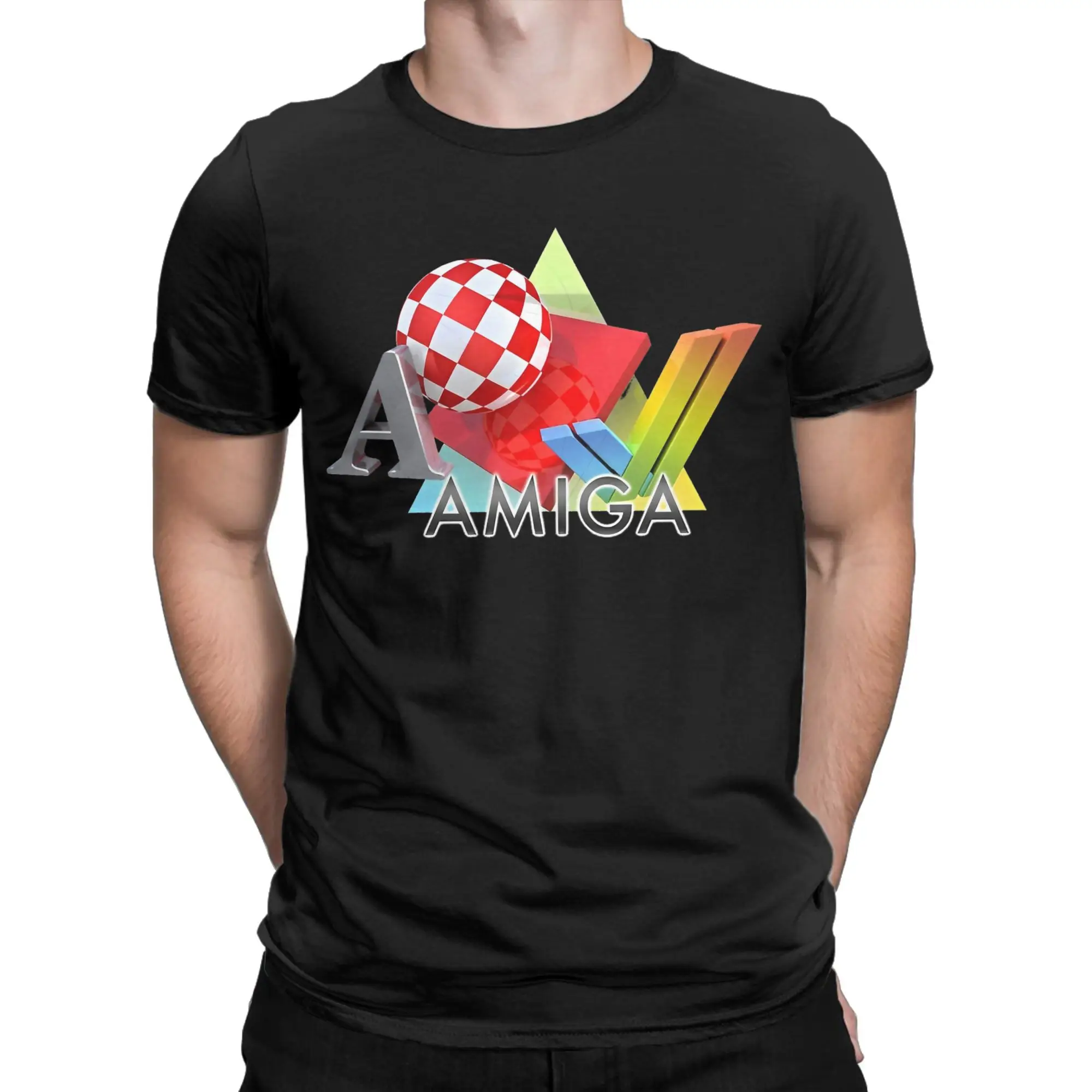 Funny A Combination of Amiga Logos T-Shirt Men's Round Neck Short Sleeve Tops  Cotton Summer Top Tee