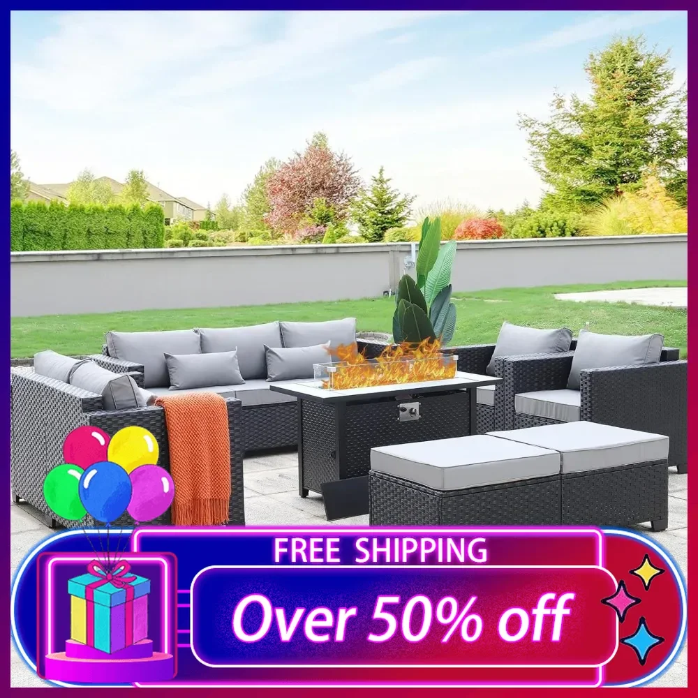 

7 PCS Outdoor Furniture Sets 60000BTU 45-Inch Outdoor Propane Fire Pit Table Patio Furniture Set No-Slip Cushions and Waterproof