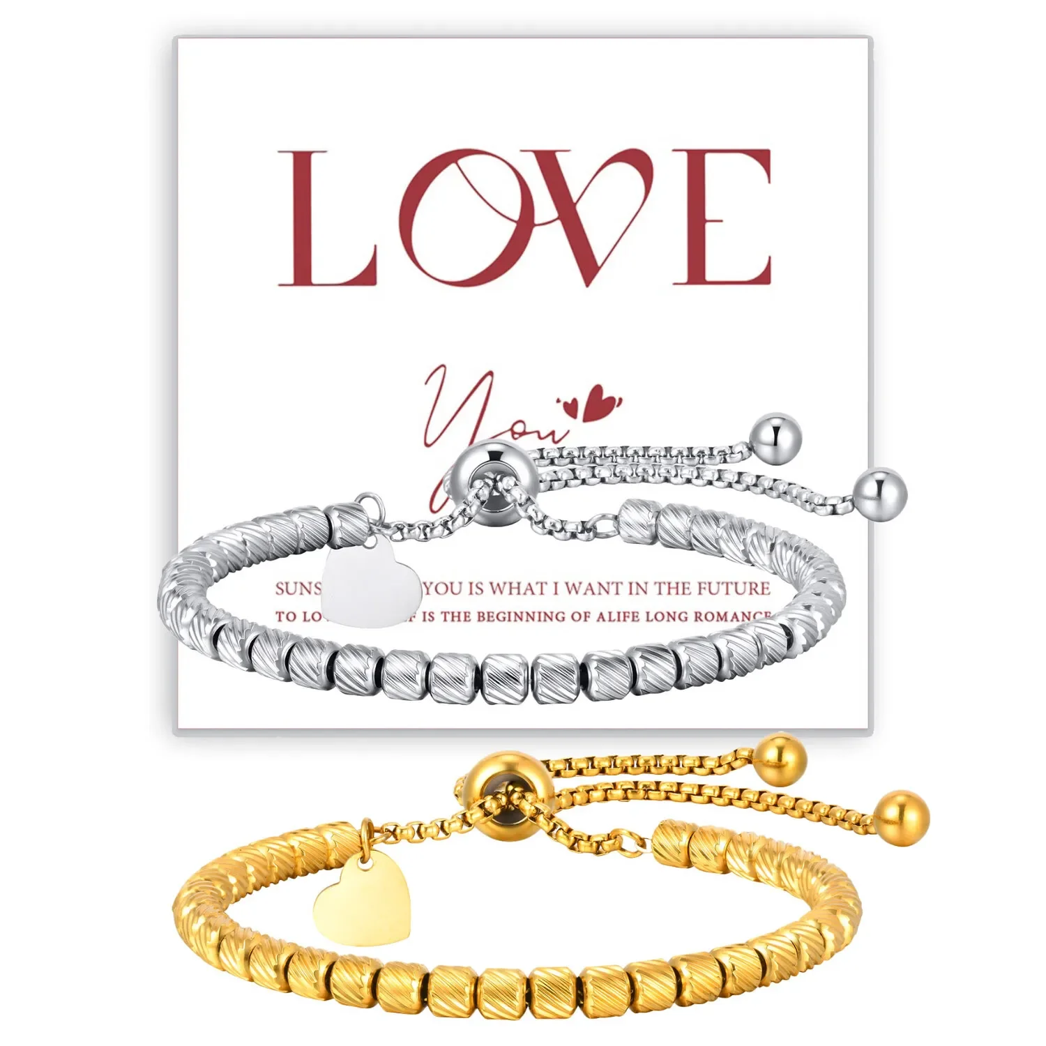 Beaded Bolo Bracelets, Tarnish Free Gold Plated Stainless Steel Adjustable,relationship Bracelets for His and Her Couple Jewelry