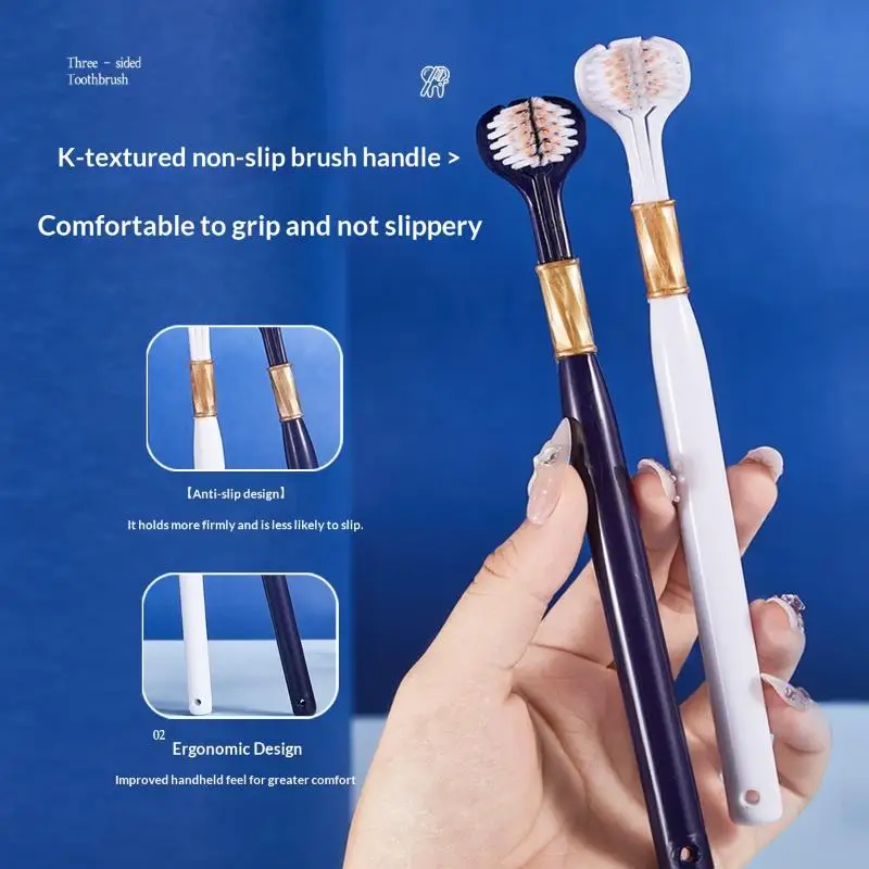 New 6Pcs Family Soft Bristled Three Sided Toothbrush - Efficient Cleaning Three Headed Manual Toothbrush