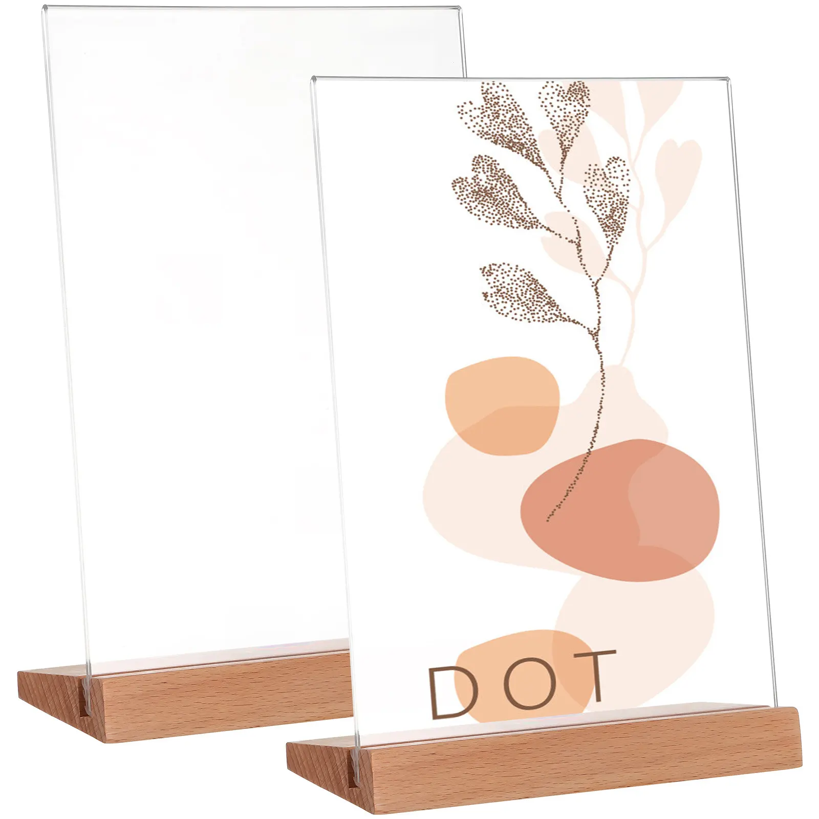 2Pcs Acrylic L Shaped Sign Holders Clear Slanted Display Stand Wood Base Tabletop Sign Holders for Menus Brochures Advertising