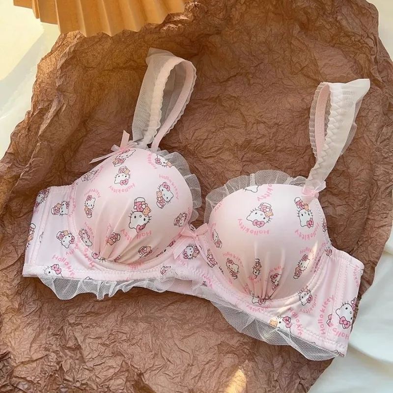 Cute Hello Kitty girl underwear, no wires, small breast push-up, anti-sagging, secondary breast reduction, bra set, holiday gift - view 3