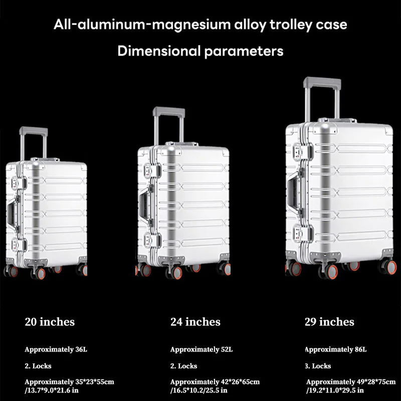 All-aluminum-magnesium alloy trolley suitcase, spinner wheel, aluminum alloy suitcase, metal box, password boarding suitcase