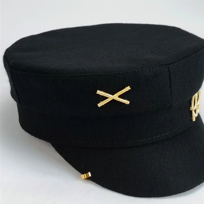 Designer Brand Earring Woolen Militray Hat Women Metal Letter RB Newsboy Caps Flat Top Cap Fashion Streetwear Navy Hat