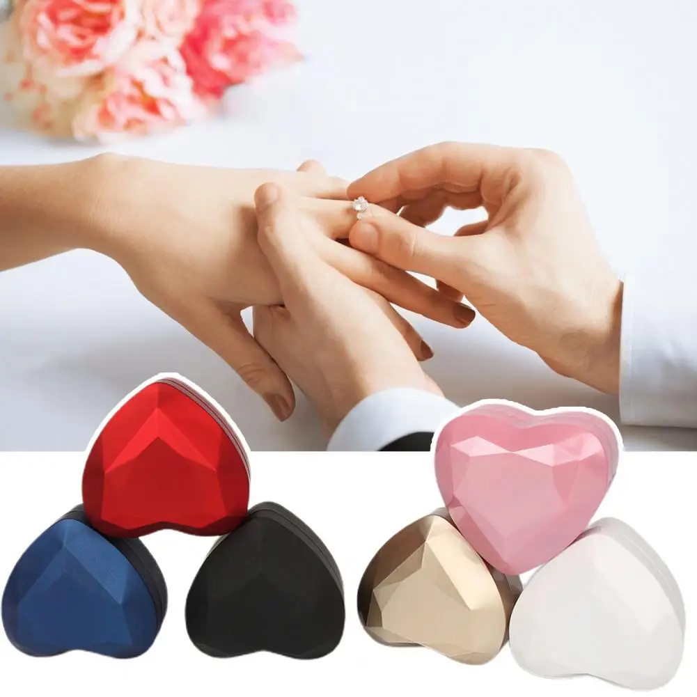 Ring Box Heart Shaped with LED Light Pocket-sized Ring Case Gift Boxes for Proposal Engagement Wedding Jewelry Organizer