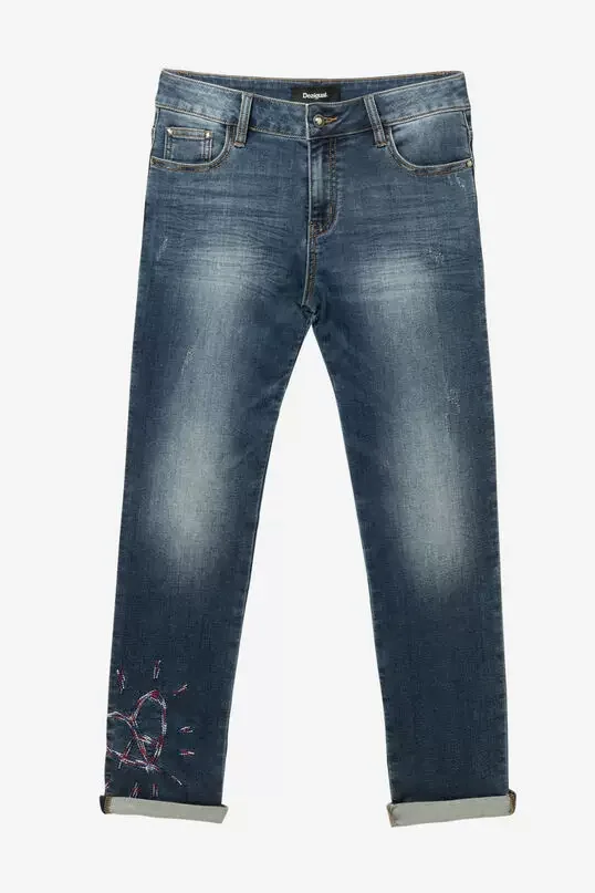 New heavy-duty embroidered slimming straight-leg gradient color trousers from Spain, original order for foreign trade
