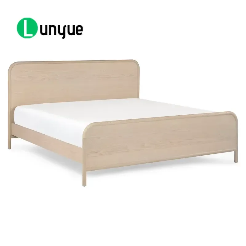 Modern American Natural Oak Queen Bed Frame Round Master Bedroom Luxury Ecological Wood Furniture Customizable Size Home