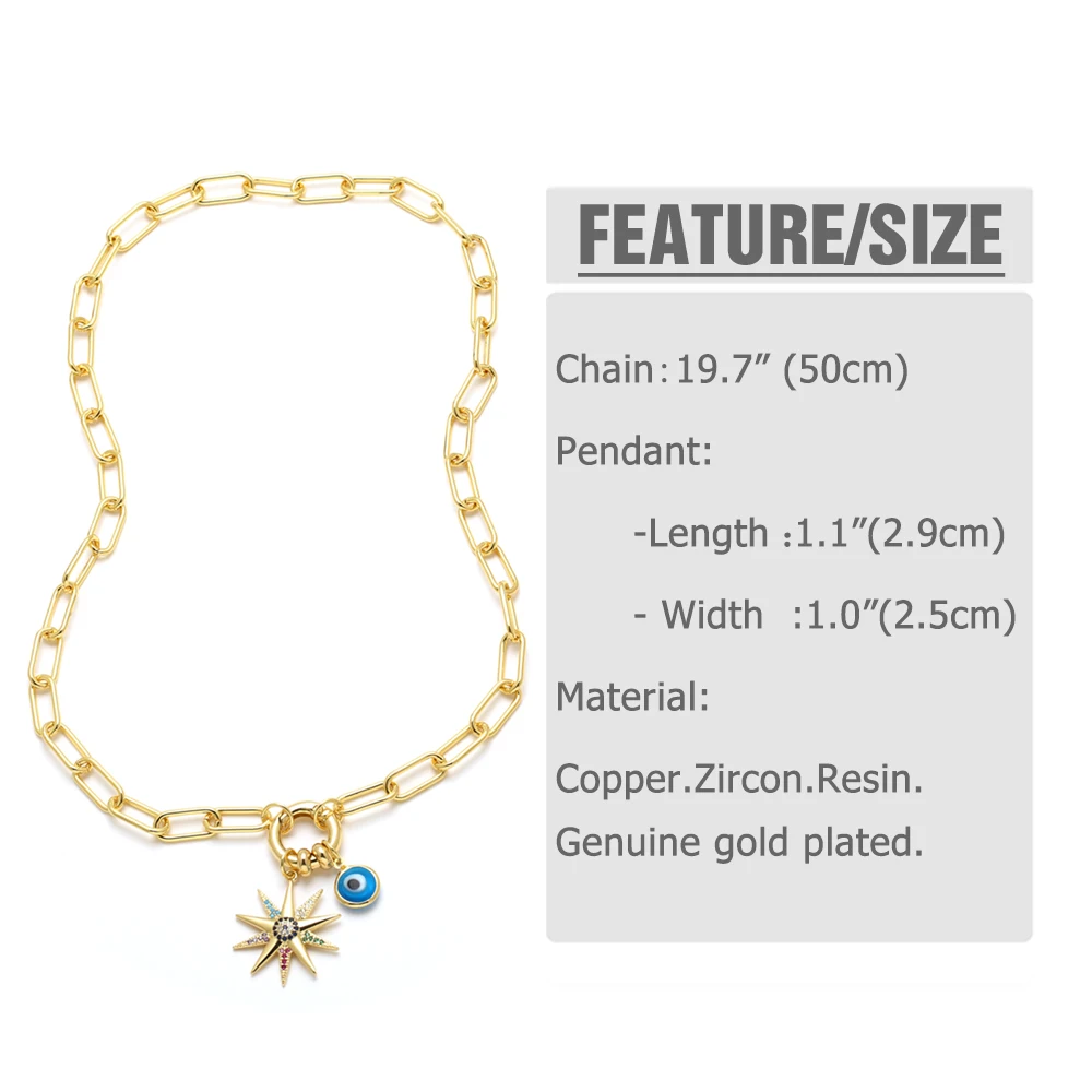 FLOLA Rainbow Evil Eye Necklaces for Women Copper Cubic Zirconia Fatima Hand Necklaces Gold Plated Jewelry olho grego nkeu82