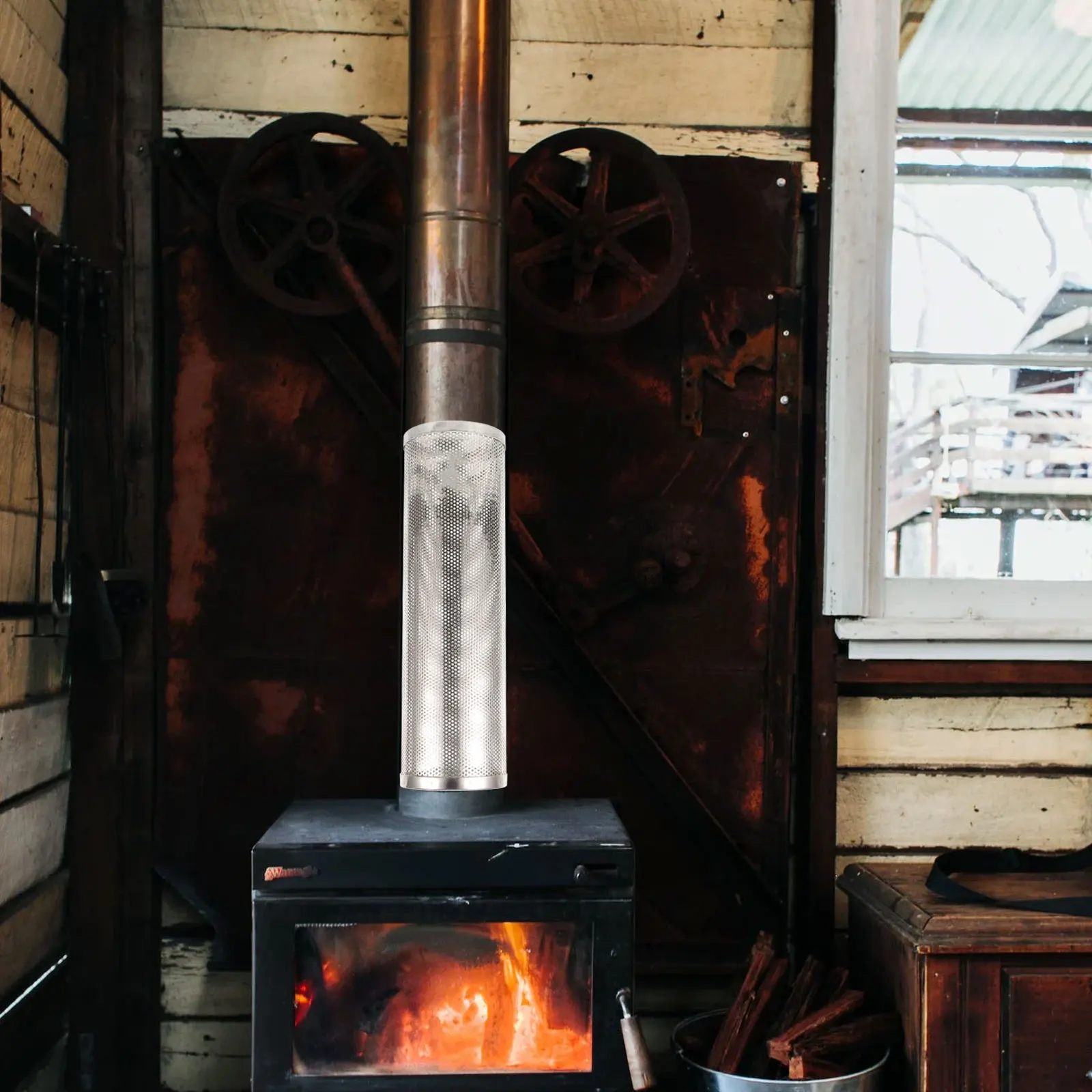 

38cm Stainless Steel Chimney Guard Mesh Cover Pipe Protector Heat Resistant Outdoor Wood Stove Smokeproof Tube Mesh