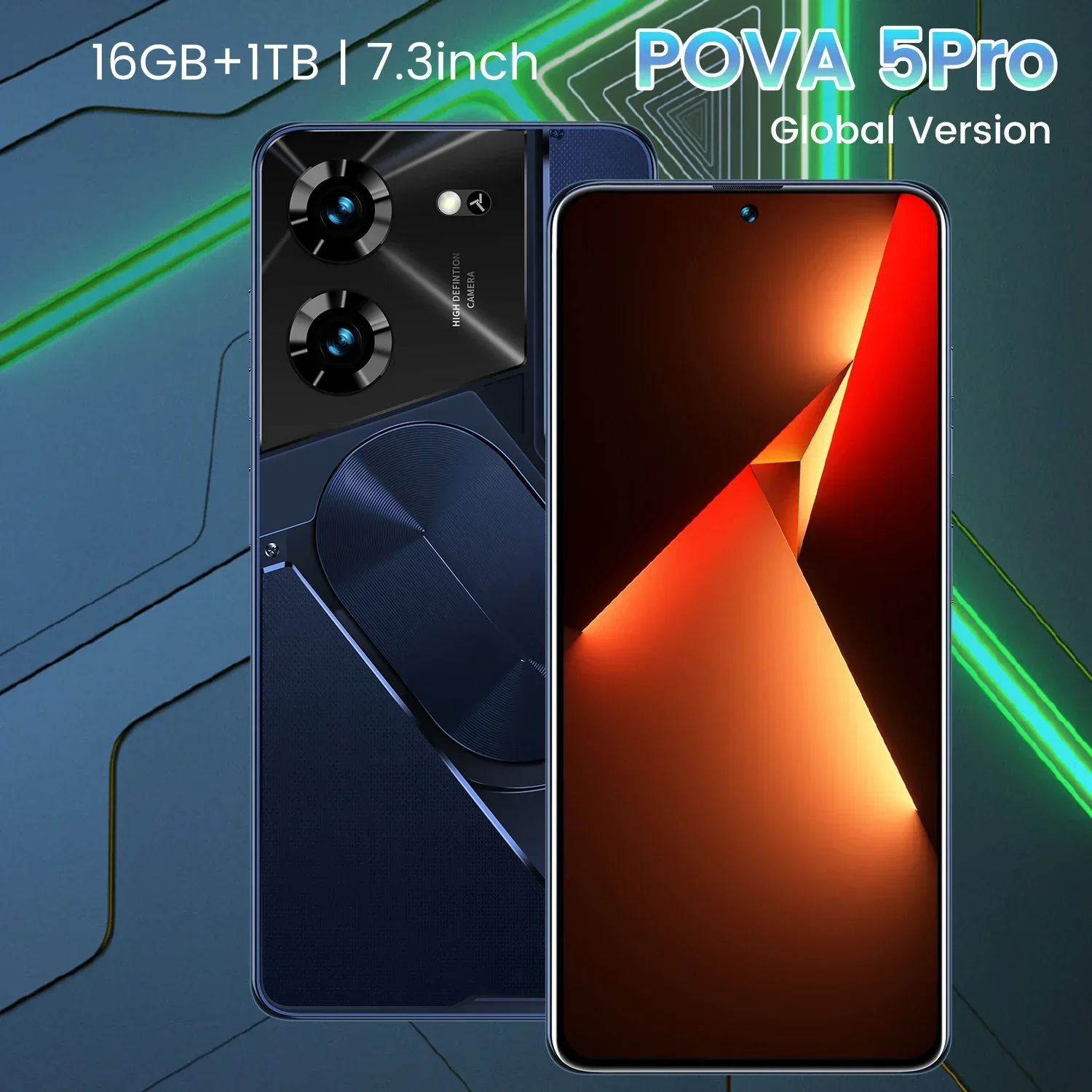 Pova5 Pro Android 13/ 7.3'' HD screen/ 5G Snapdragon 8 gen2/ dual SIM 16GB+1TB phone with 72MP+108MP camera and 6800mAh battery