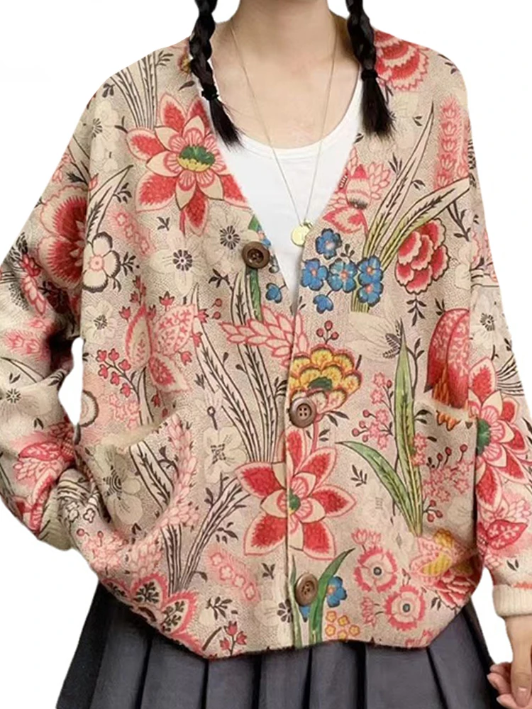 Max LuLu 2024 Spring Females Luxury Kintwear Ladies Fashion Loose Printed Warm Sweaters Womens Leisure Floral V Neck Cardigans