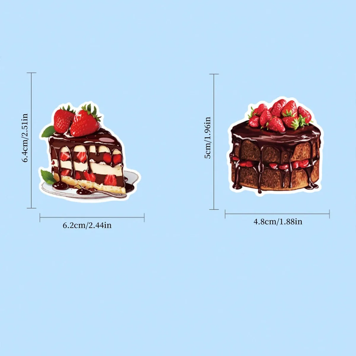 50 Sweet Dessert Stickers, Watercolor Strawberry Cakes and Baking Prints, Suitable for Journaling and Baking Enthusiasts, Scrapbook Decoration