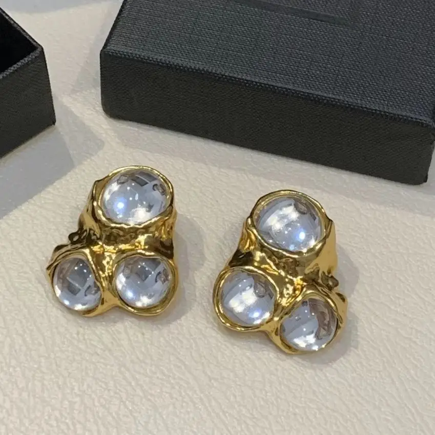 Europe New Fashion Brand Transparent Crystal Green Luxury Earrings Ear Clip Woman Top Quality Jewelry