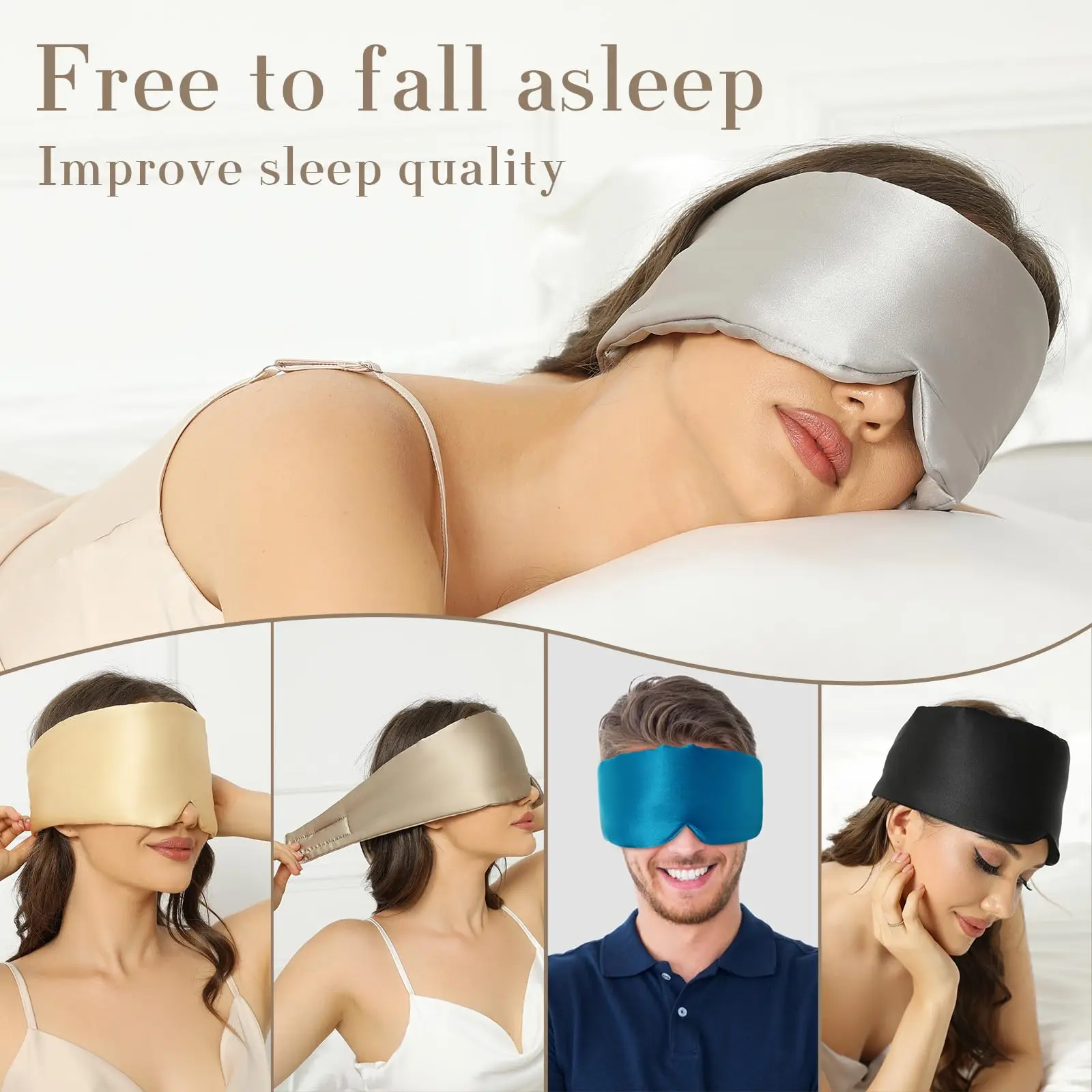 Adjustable Silk Sleep Mask for Side Sleeper,Eye Mask Sleeping for Women Men 100% Pure Mulberry Silk,Silk Eye Cover for Sleeping