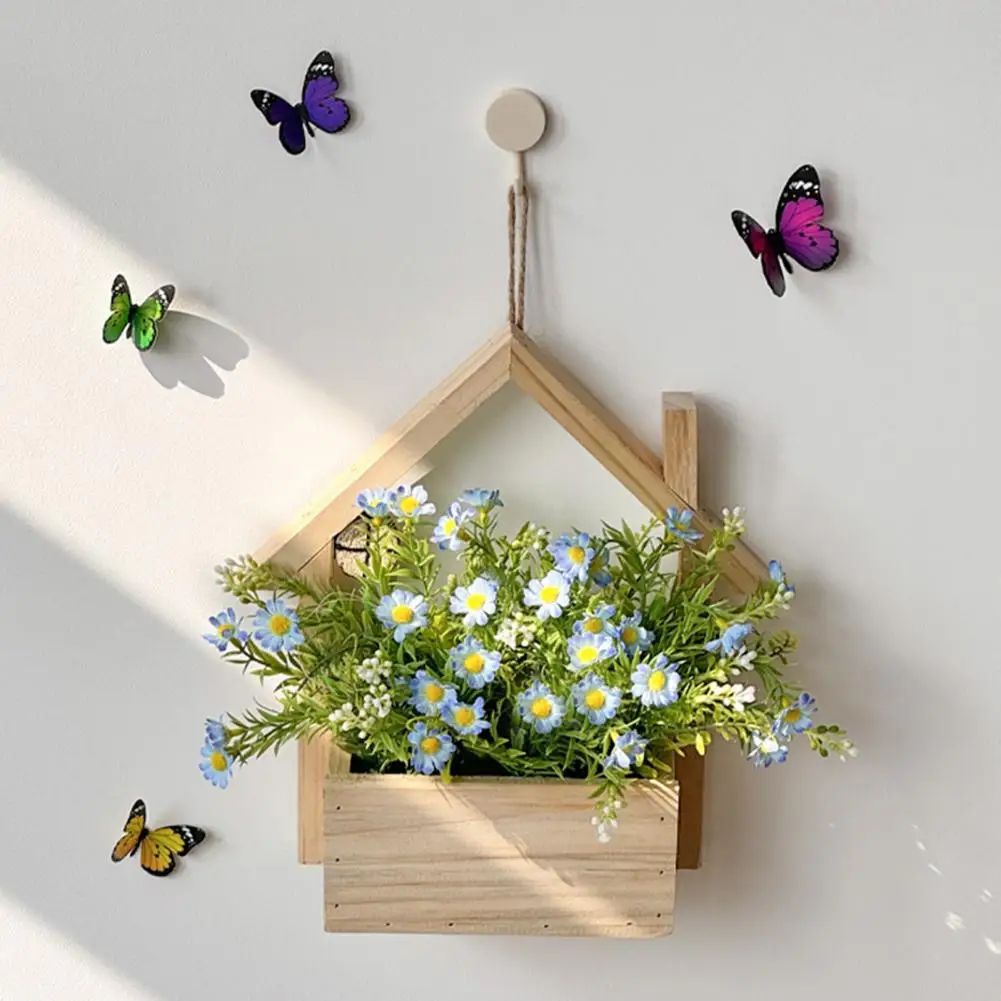 

Bedroom Wall Planter Rustic Wood Wall Planter with Led Artificial Plants Hanging Flower Vase Holder Modern Farmhouse for Bedroom