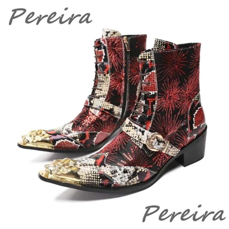 Bling Sequin Cross Tied Chelsea Boots Mixed Colors Belt Buckle Zipper Short Booties Luxury Banquet Party Wedding Men's Shoes