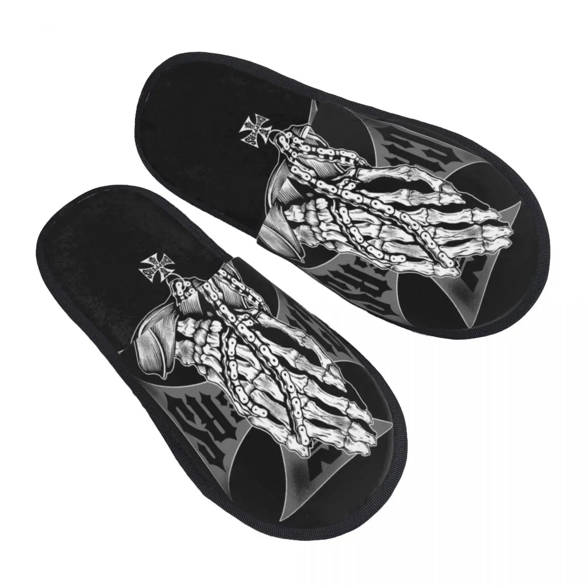 Custom Print Women West Coast Iron Cross Choppers House Slippers Soft Warm Memory Foam Fluffy Slipper Indoor Outdoor Shoes