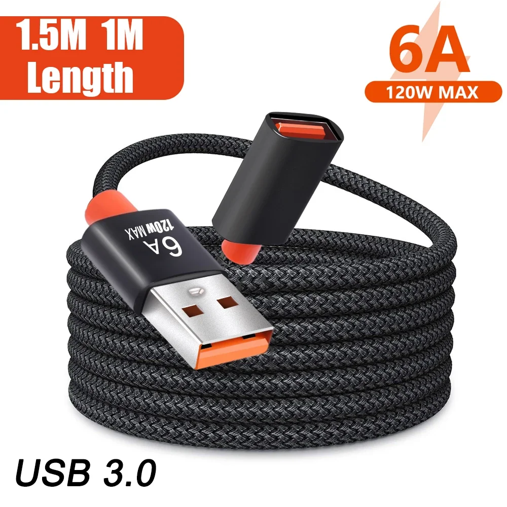 Przedłużacz USB 3.0 High Speed 6A kobiecy męski przedłużacz kabel transmisji danych do komputera PC SmartTV 1.5/1m
