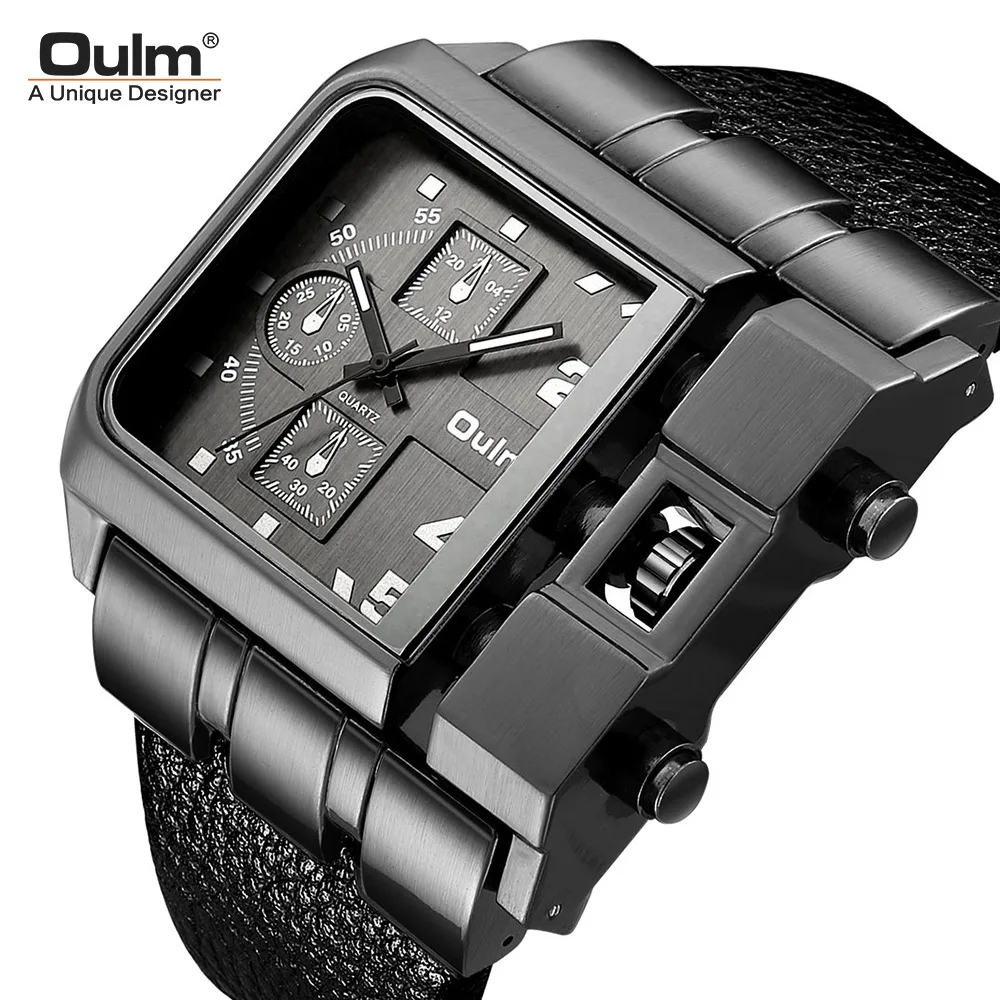 

Fashion Oulm Top Brand Large Dial Quartz Men's Casual Leather Personality Foreign Trade Square Manufacturer Sports Wrist Watches