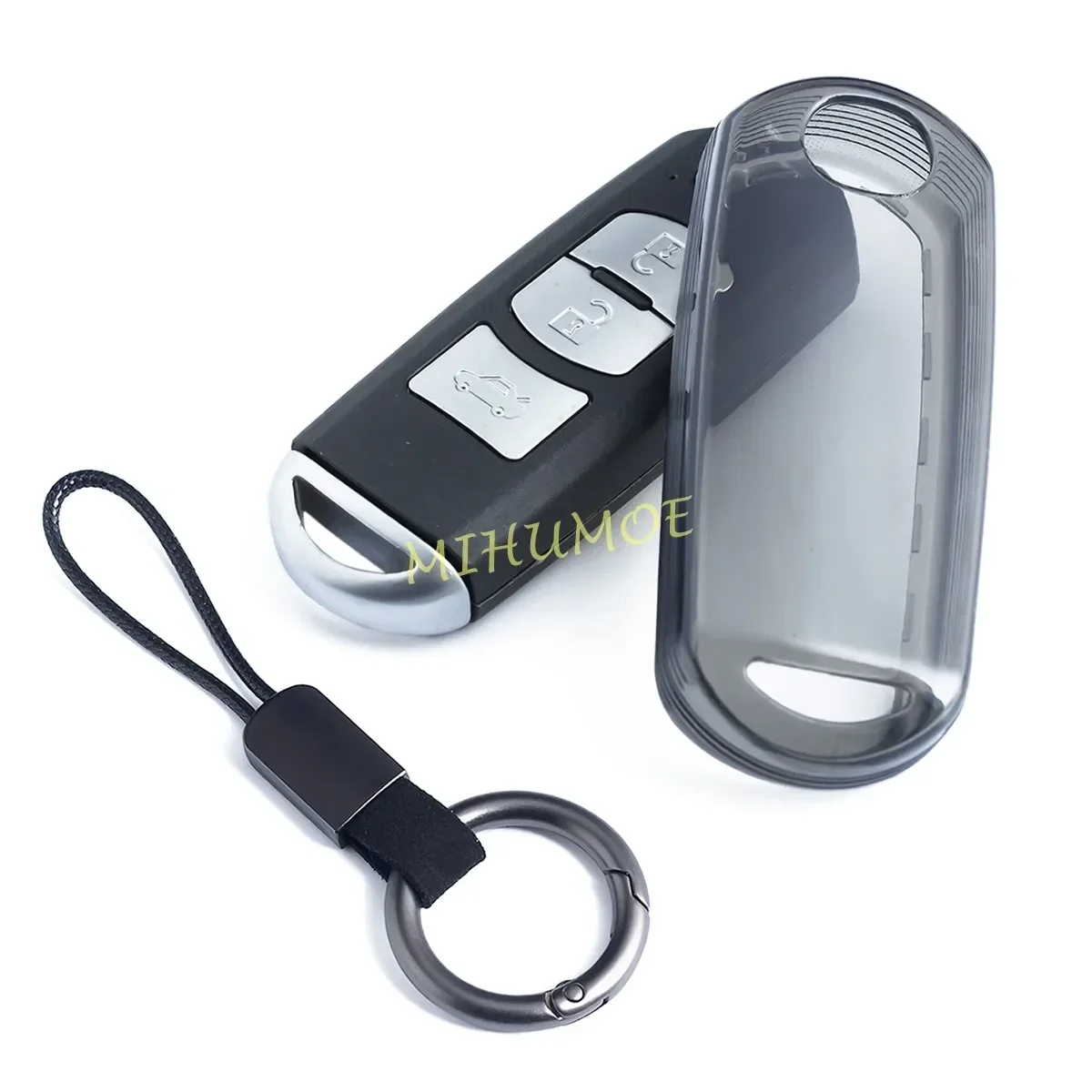 Black Transparent Car Key Fob Case Cover Keychain Ring For Mazda 2 3 6 CX3 CX5 CX9 MX5 DJ BM KE Accessories