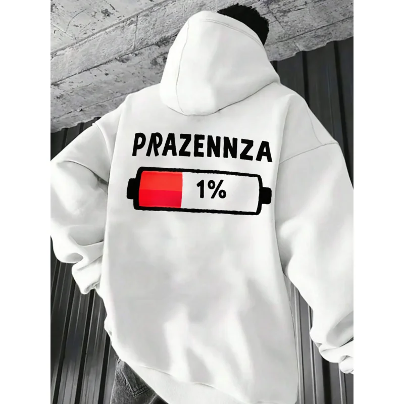 سويت شيرت رجالي بقلنسوة أسود Prazennza 1% بطارية مطبوعة بنمط عالي الجودة من القطن كاجوال ملابس الشارع الشهير للرجال #2