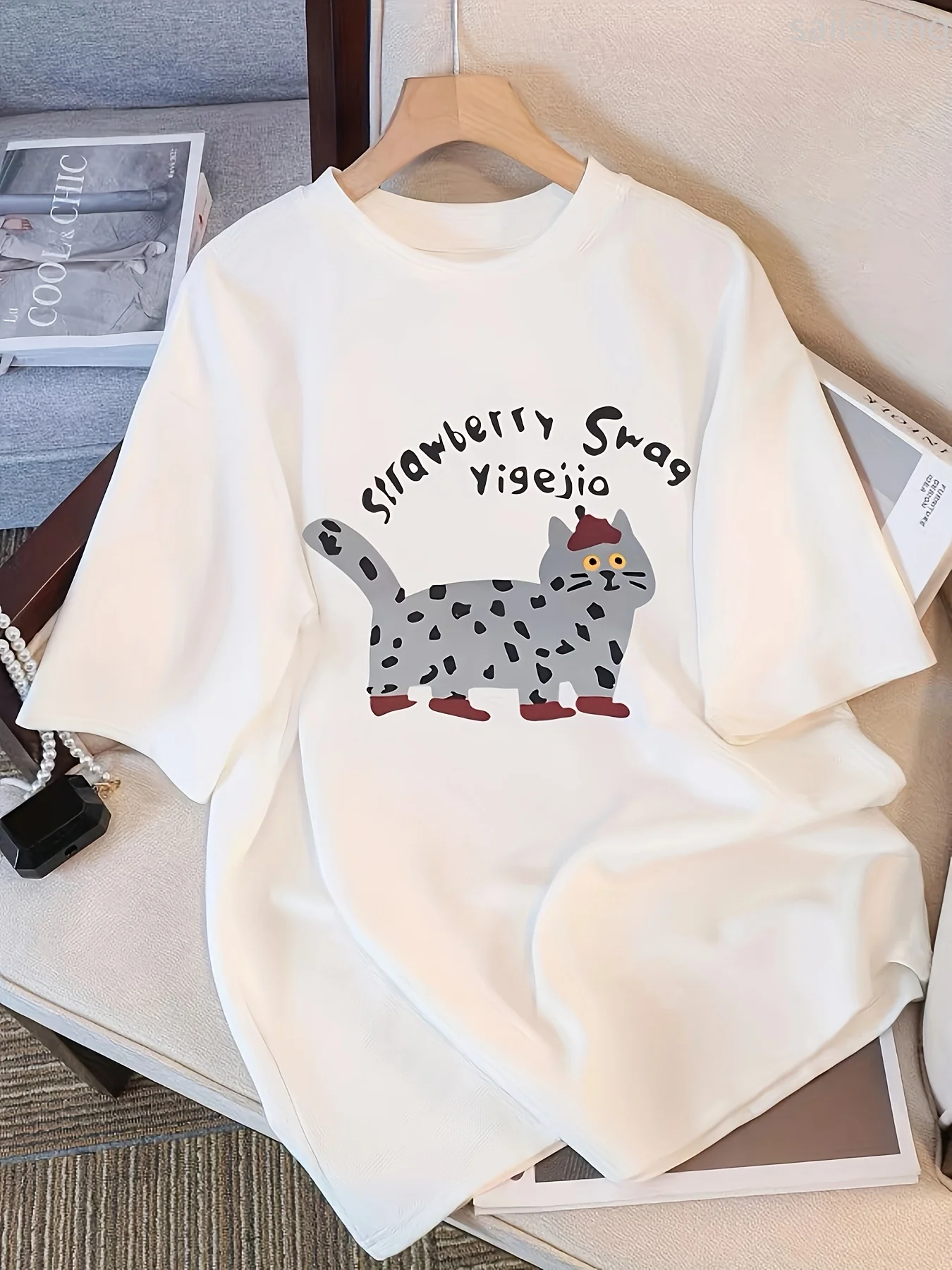 

Повседневная летняя уличная одежда в стиле Харадзюку с короткими рукавами, эстетичная одежда, летняя женская стильная футболка с милым мультяшным котом и графическим принтом