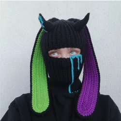 Neue große Hasen ohren Strick mütze süße Sturmhaube dicke warme Fleece hüte wind dichte Maske Kopf bedeckung Halloween Beanie Cap Party Cosplay