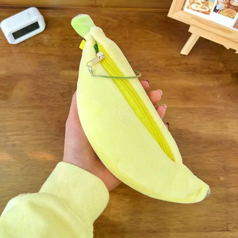 Cartoon Banana Plush Pen Case Kawaii Simulated Fruit Stationery Bag Stationery Supplies Multi-functional Storage Bag Cute