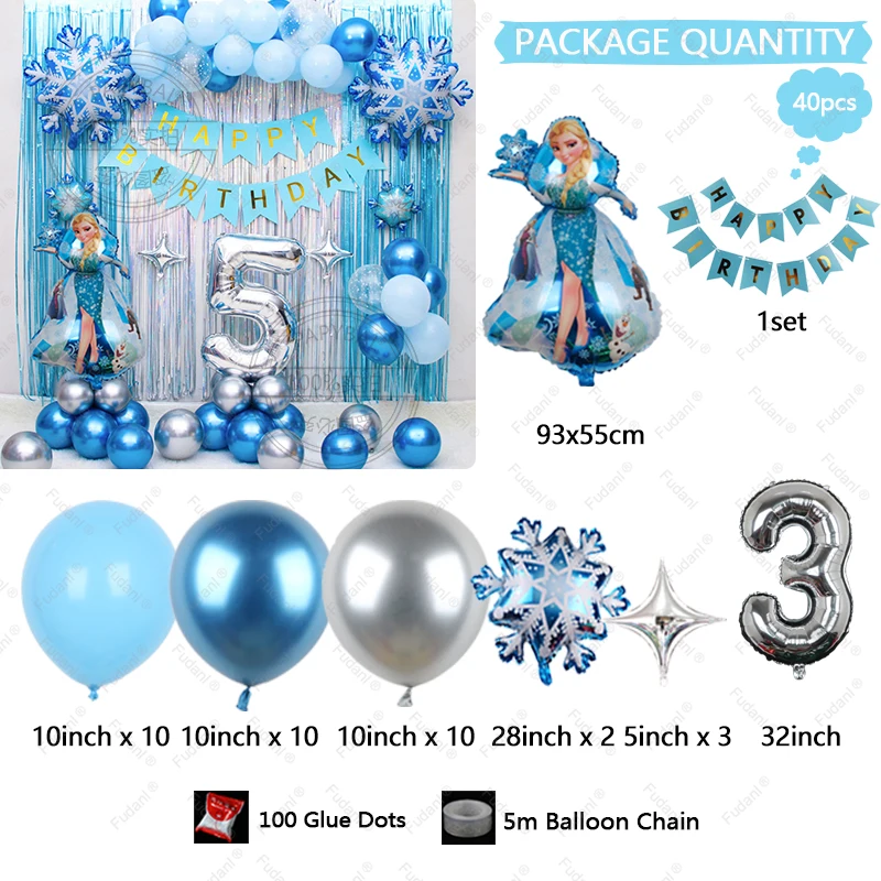 1Set Disney Balloons Garland Arch Kit 10/28/32inch Foil Balloons Frozen Elsa Anna Princess Theme Birthday Party Decors Air Globo