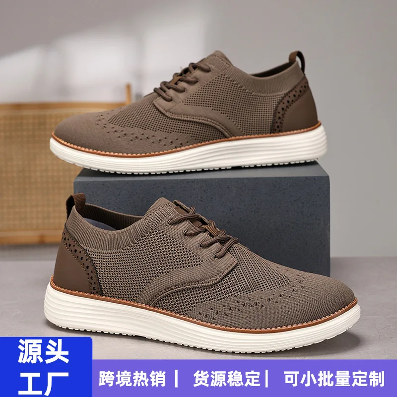 New cross-border lightweight lace-up casual men's shoes large size 48 breathable fly-woven loafers explosion