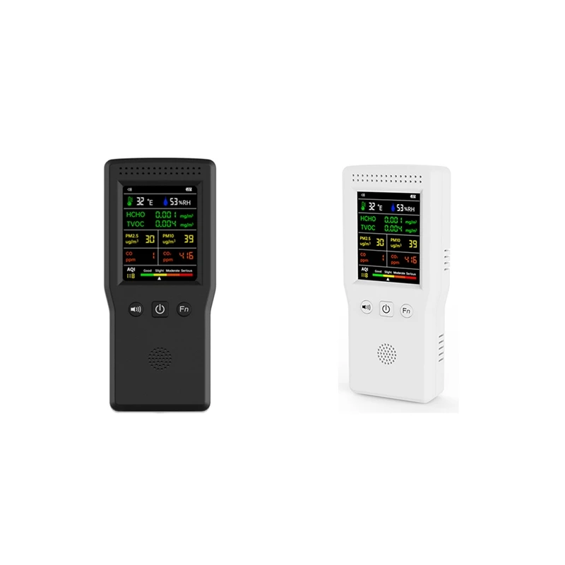 1 PCS 9 In 1 Air Quality Monitor LCD Display PM2.5 PM10 HCHO TVOC CO CO2 AQI Temperature Humidity Meter (White)