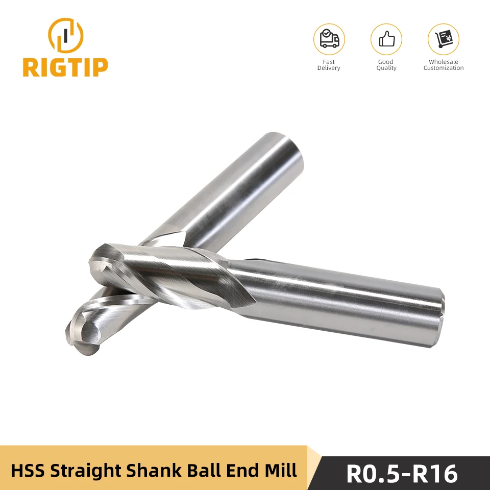 RIGTIP High Speed Steel Straight Shank Ball End Milling Cutter 2-Blade High-Precision Machining CNC End Mill