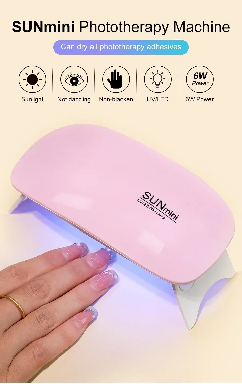 Mini secador de uñas portátil, lámpara de manicura UV de 6 LED, con Cable USB para secado de esmalte de uñas, herramienta de Arte de uñas, curado de Gel, 6W