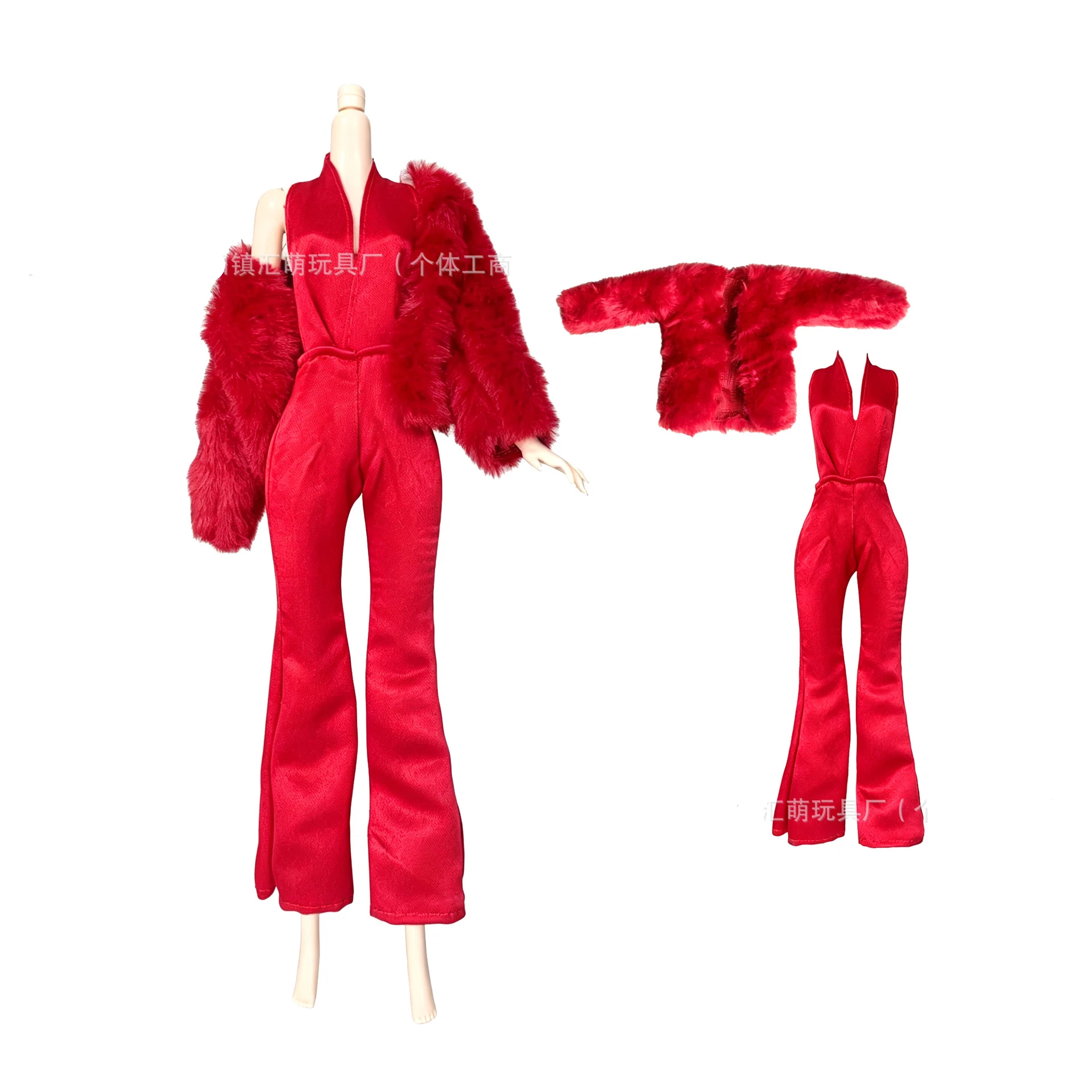 1/6 Doll Clothes Accessories Red Classic Jumpsuit+Plush Coat/Black Sequin Dress+Colourful Coat For 30cm Babi Supermodel Doll