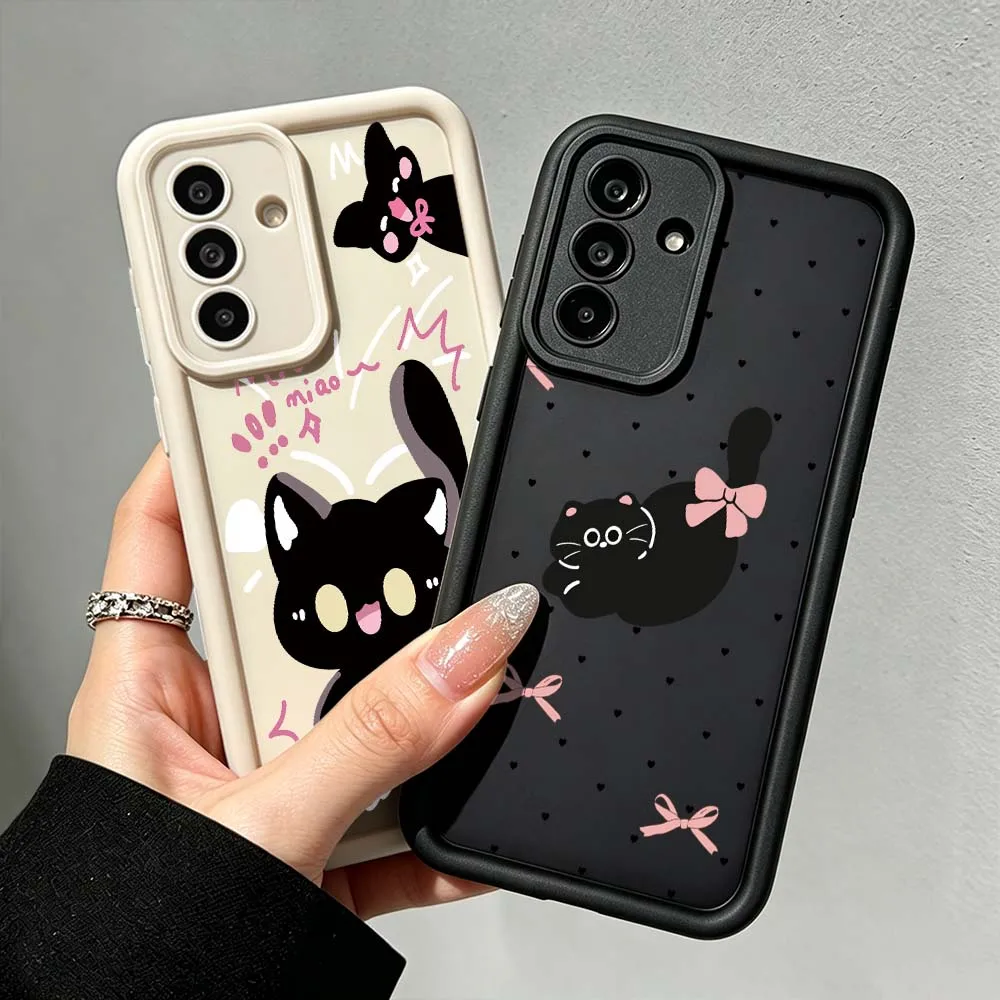 Black Cat Bow Print Cover For Samsung Galaxy A71 A57 A56 A55 A54 A53 A52s A51 A40 A17 A16 A06 Eye Ladder Phone Case
