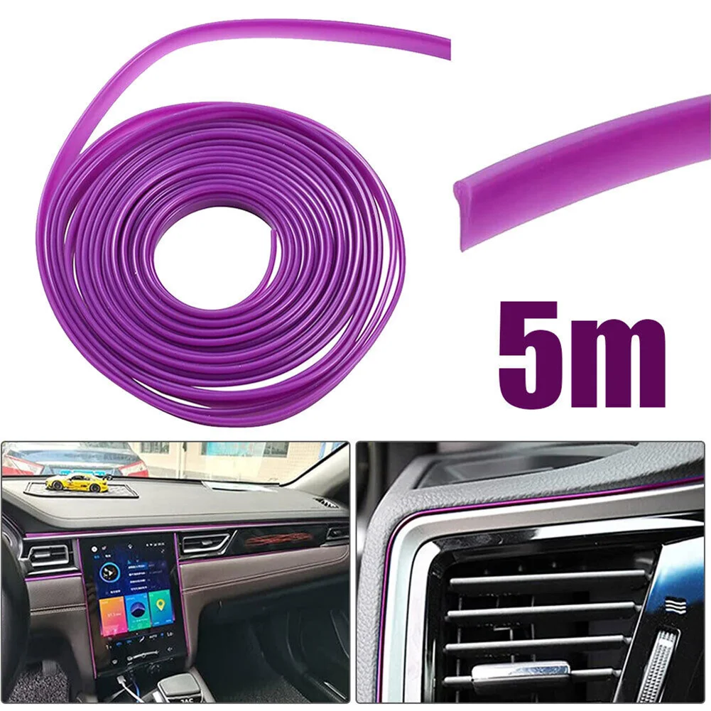 1pc Car Moulding Trims Dashboard Door Car-styling Purple Silicone 5M Length Car-Styling High Quality Universal