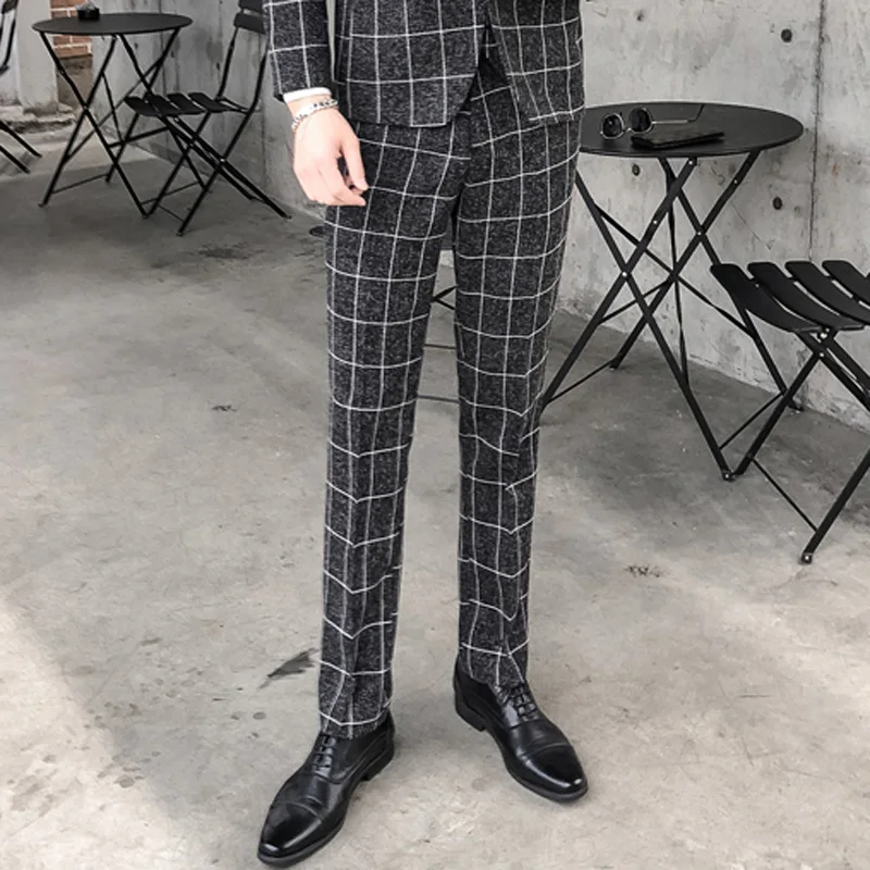 Off-White Men\'s Striped Trousers, Fashion Slim Suit Pants, Office Casual Plaid Pant, Asian Size 29-38, Gray,Black,Dark Blue