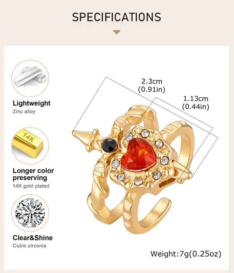 Schwert-Herz-Ring für Damen, 2er-Set Y2K Offener Ring Grunge Punk Schmuck, Halloween-Party Statement-Ringe Modisches Geschenk – Detail 4