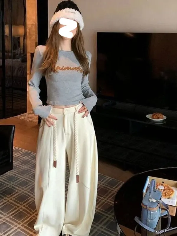 

Зимние широкие брюки на флисовой подкладке, женские повседневные брюки в пол, драпированные брюки, осенне-весенние новые универсальные женские брюки