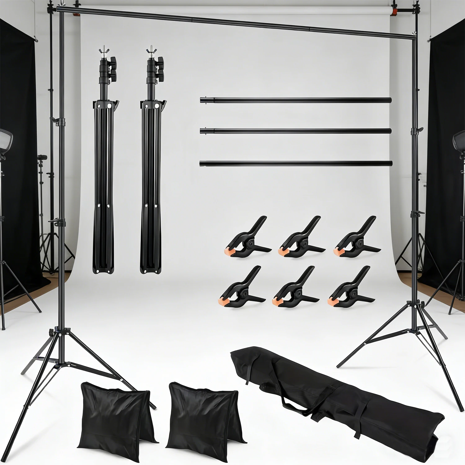 Ausziehbares Fotografie-Hintergrundsystem mit Clips, Sandsäcken und Aufbewahrungstasche, Einfach zu Installieren & Stabiles Stativ – Detail 1