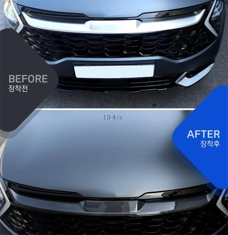 Car Styling Accessories For Kia Sportage NQ5 2022 + Carbon Fibre Front Bumper Hood Strip Center Grill Molding Mesh Trim Cover