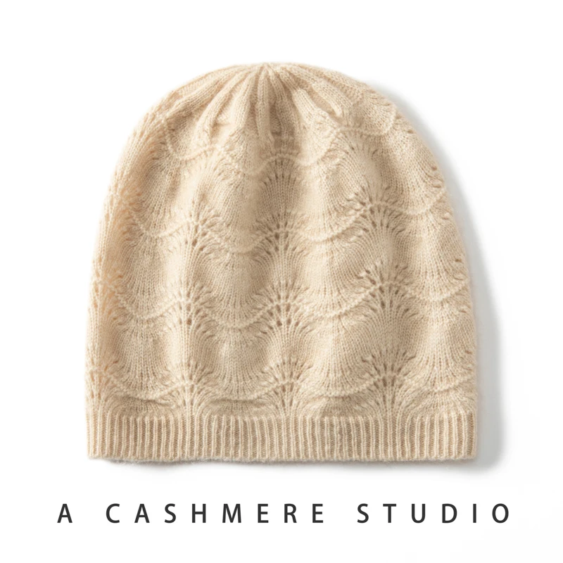 Winter New 100% Pure Cashmere Knitted Headgears Soft Warm Hats Lady Fashion Hollow out Cap Quality Cashmere Beanie Cap Women Hat